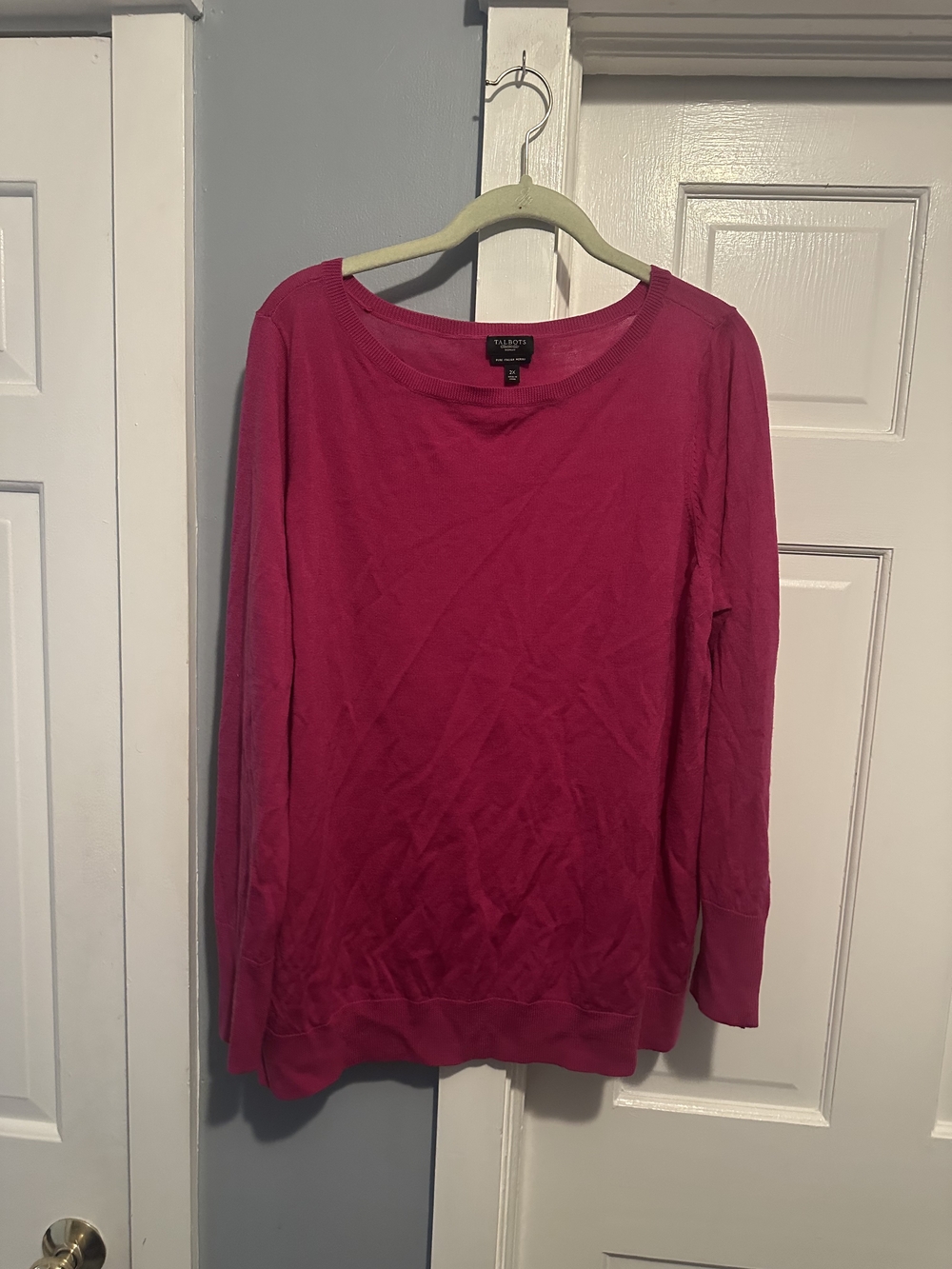 Talbots Hot Pink Boat Neck Sweater With Jewel Sleeves 2X